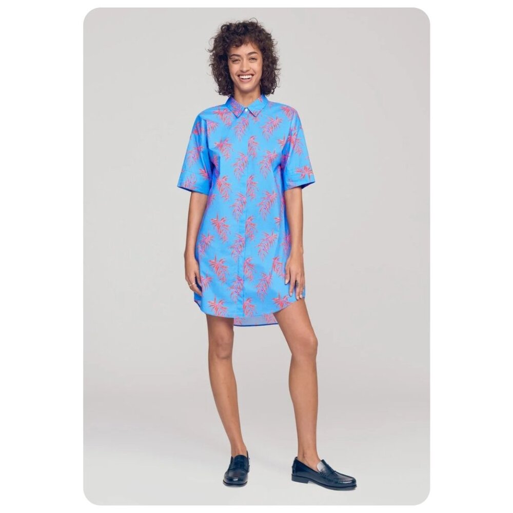 ! Bonobos Riviera Short Sleeve Shirt Dress in Blue Palm Floor sz S